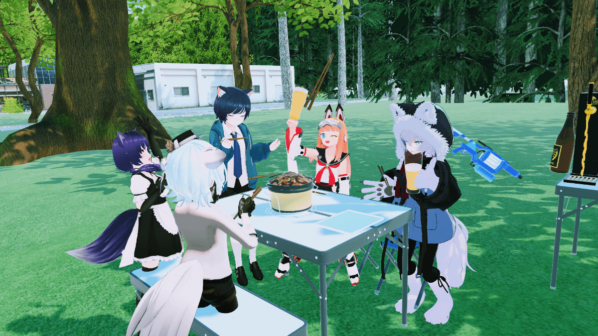 VRChat内でメンバーが集合する写真
